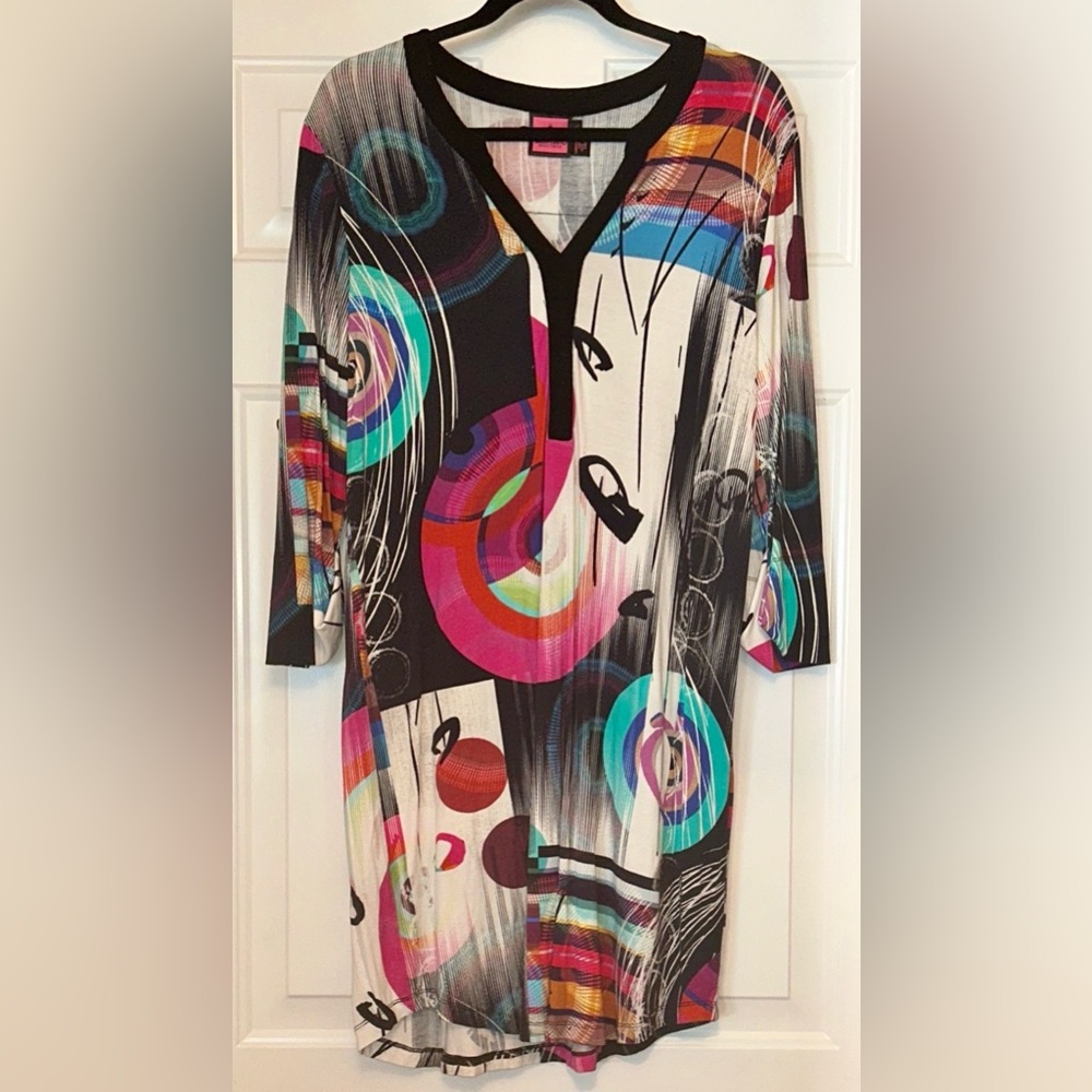 Simon Chang Geometric Tunic Dress XL Vintage Colorful Wearable Art Maximalist